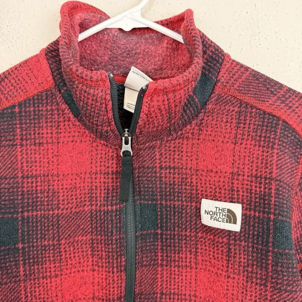 The North Face Jacket Men’s Sz Medium Fleece Pullover Red Plaid 1/2 Zip